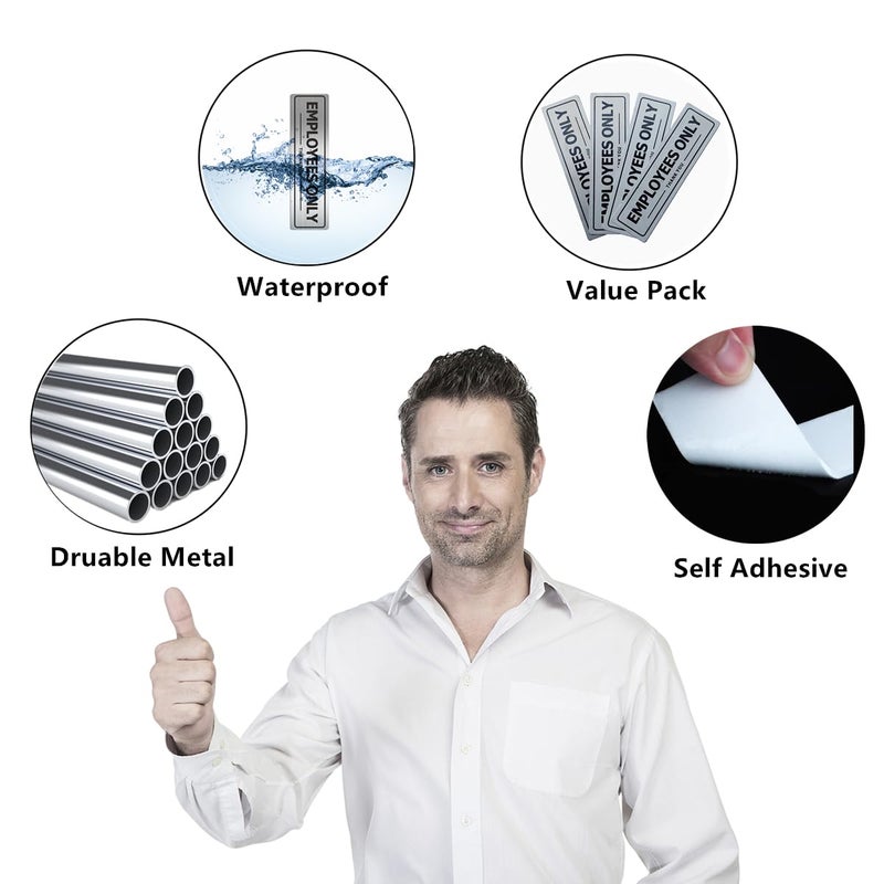 MongFun Employees Only Sign, Metal Self-Adhesive Signs for Business Door Wall, Aluminum Durable Signboard for Office Store Restroom (4 Pack, 7Ã—2 inches) - Image 4